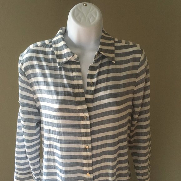 Chico's Black Label Shirt Tunic. 0. Blue and White - Picture 3 of 11